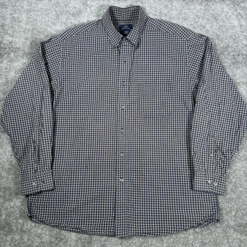 Vintage Brooks Brothers 346 Shirt Men's Large Navy Blue Plaid Long Sleeve‎